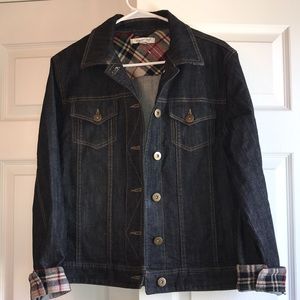 Coldwater Creek Denim Jacket with Plaid Accents